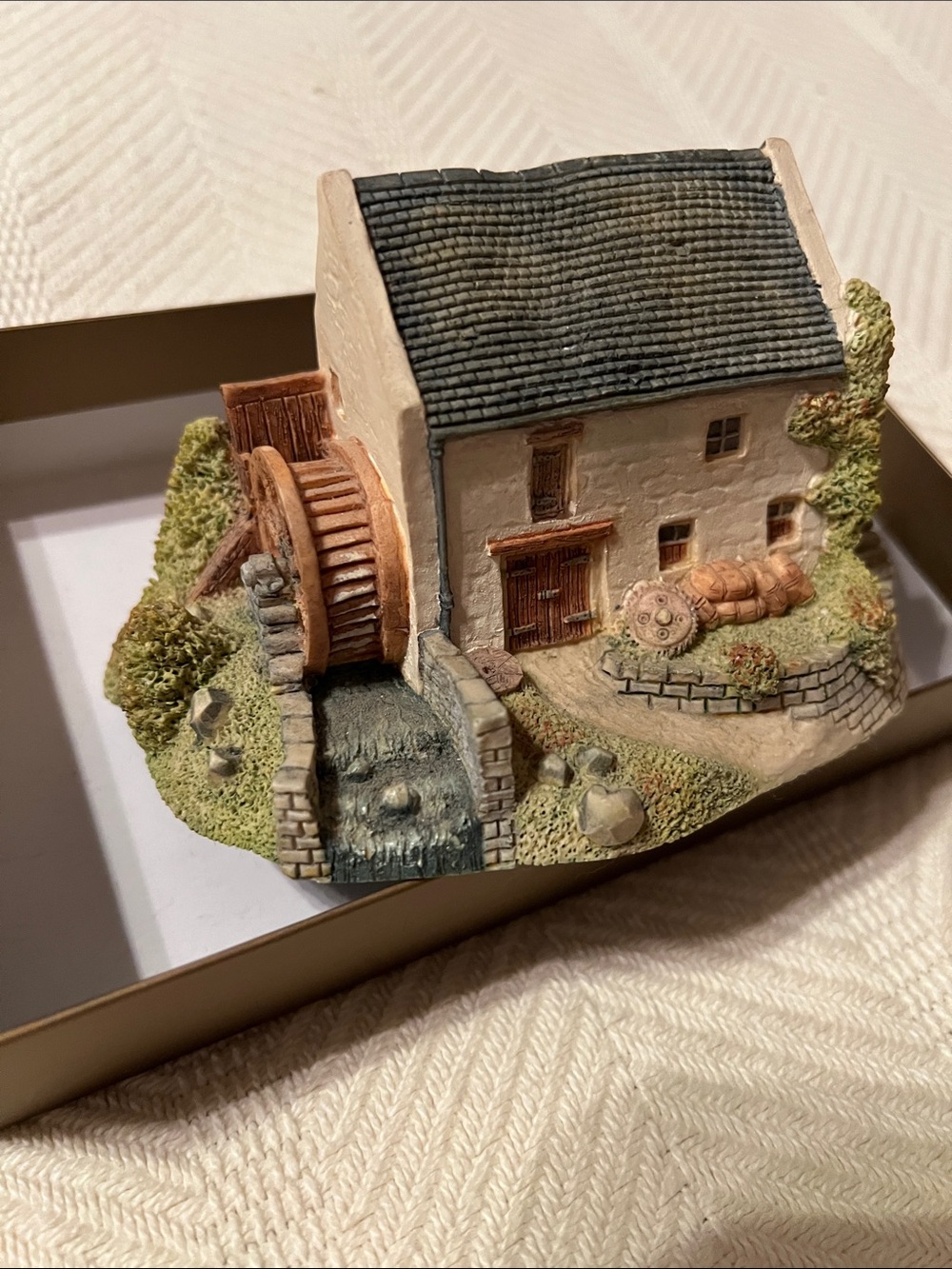 Miniature Watermill Cottage Figurine in Rustic Neutrals